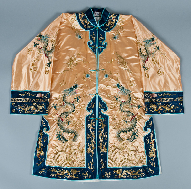 Embroidered silk robe depicting dragons, benevolent and powerful figures in Chinese mythology (photo courtesy of the Forbes House Museum)