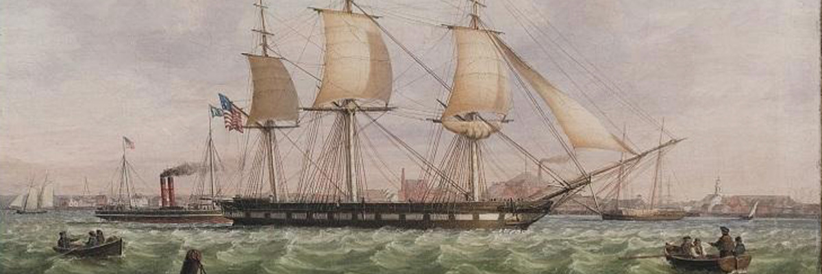 Painting of USS Jamestown George Atkinson, after engraving by Fitz Henry Lane FHM, 1967.1.337 Gift of the Heirs of Allan Forbes